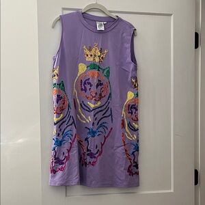 QUEEN OF SPARKLES Purple Sequin Tiger Dress